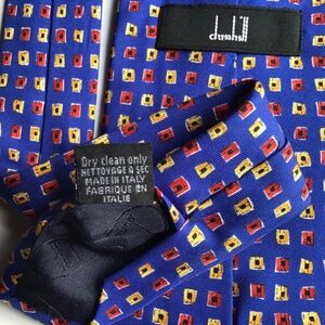 DUNHILL navy blue with red motifs silk Tie made in Italy 🇮🇹